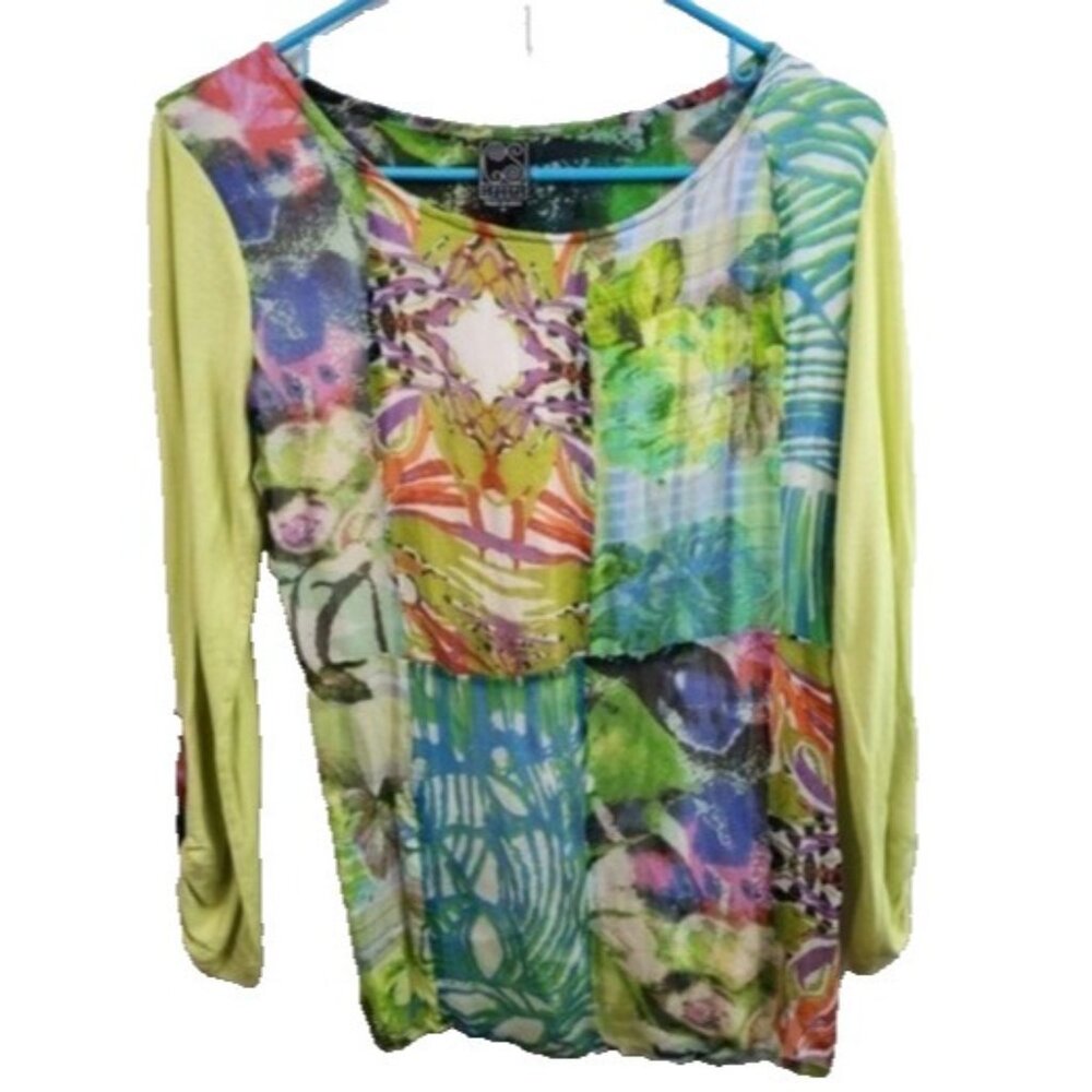 Casual Studio Womens Wearable Art Top Small Multi Abstract Tab Sleeve Casual Tee